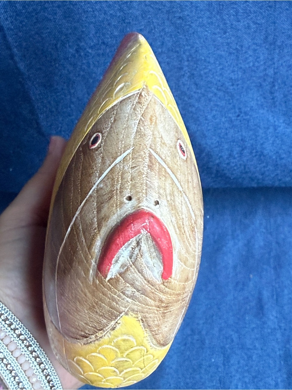 Vintage Hand Carved Wood Tropical Fish Figurine Hand Painted Coastal Decor 8.5"